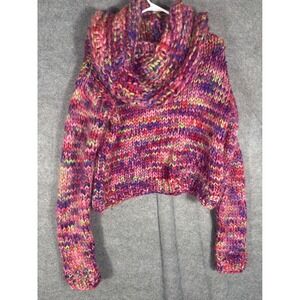 Christian Dior Boutique Pink Purple Multicolor Chunky Wool Cowl Neck Sweater 10